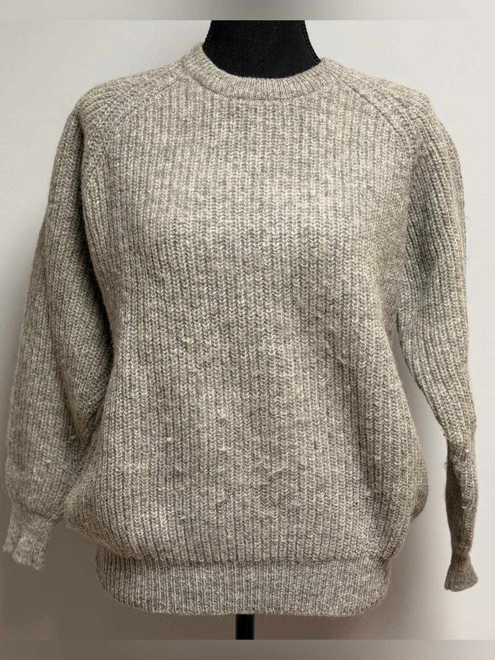 VTG Shetlander Crazy Horse 100% Shetland Wool Fisherman Sweater Gray Size L
